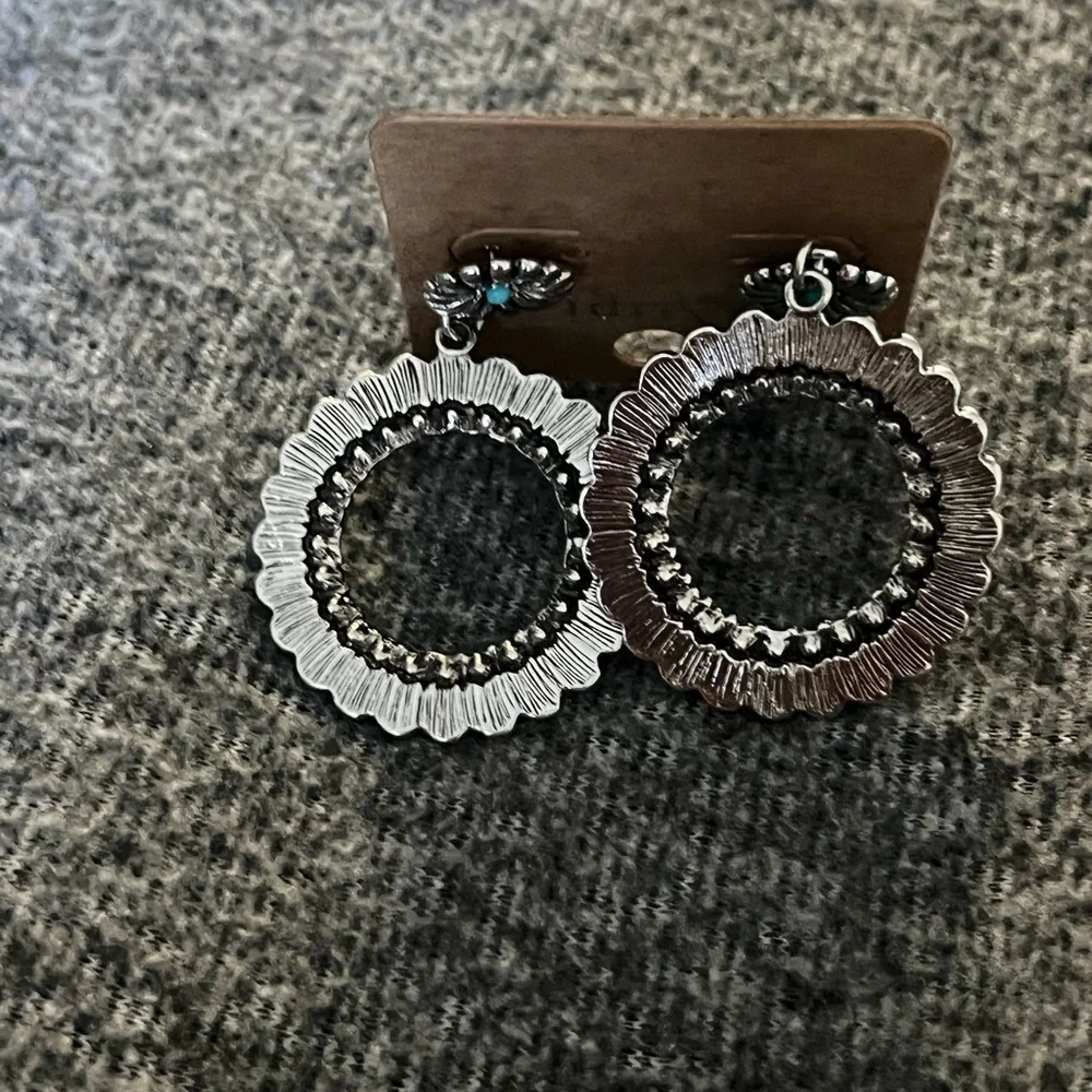 Tipi Turquoise/Silver Boho Indie Coachella Stagecoach Hoop Earrings‎